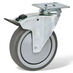 Roulette caoutchouc GRIS trou frein D.80