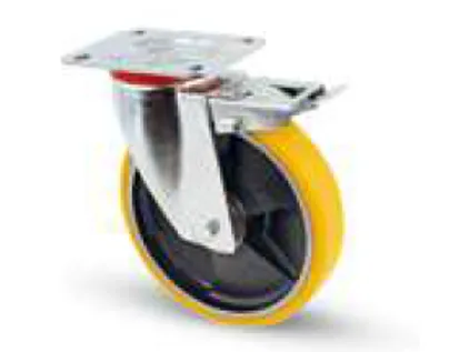 [RPOF250-LO-PF] Roulette polyurethane ORANGE FONTE D250MM SLO (Pivot+frein)