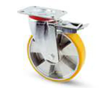 Roulette polyurethane ORANGE ALU D100mm SLG (pivot+frein)